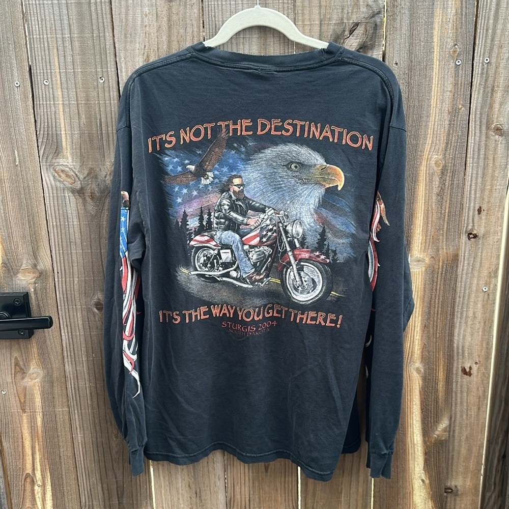 Vintage 2004 Motocylce Tee Long Sleeve Size L  Bald Eagle